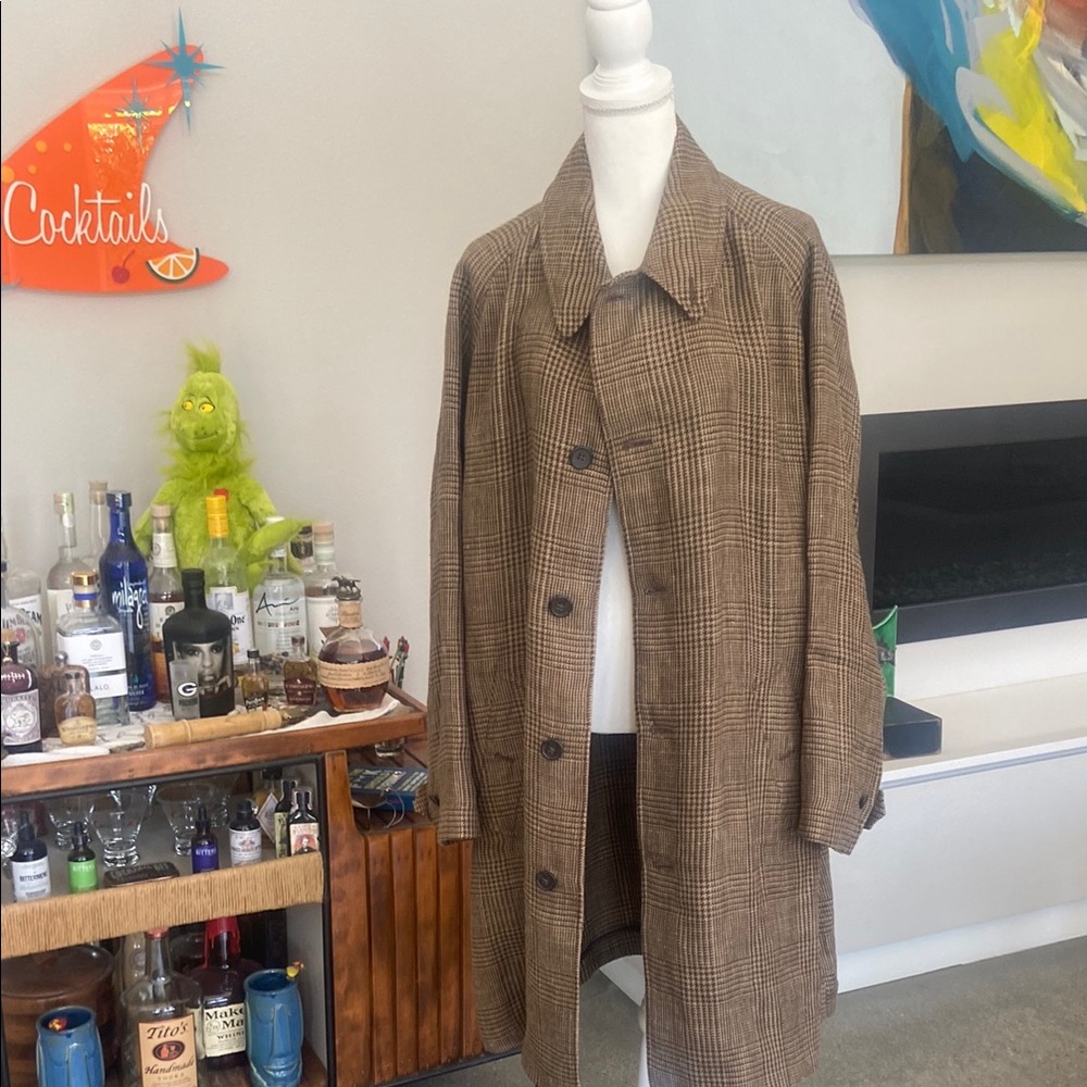 Polo by Ralph Lauren Brown Trench Coat with Lapel Collar and Wool Blend